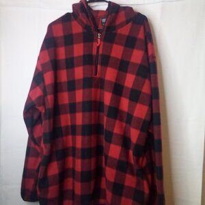 Original Deluxe Fleece Pullover Jacket Men 4XL Top Zip Hood Plaid Red Black
